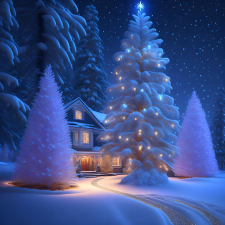 Christmas tree with covered in shining snow wallpaper pictureの素材