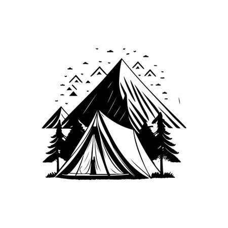 Tent Icon hand draw black colour camp logo vector element and symbolのイラスト素材