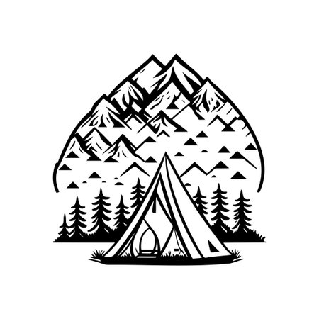 Tent Icon hand draw black colour camp logo vector element and symbolのイラスト素材