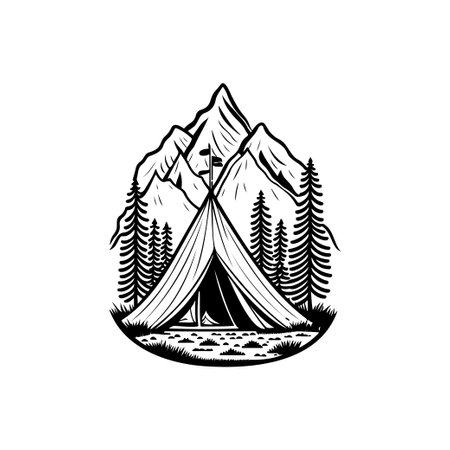 Tent Icon hand draw black colour camp logo vector element and symbolのイラスト素材