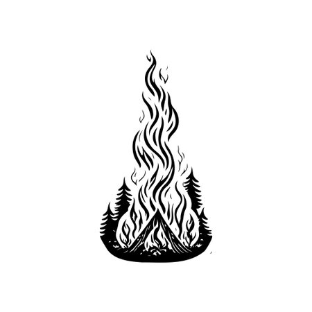 Bonfire Icon hand draw black colour camp logo vector element and symbolのイラスト素材