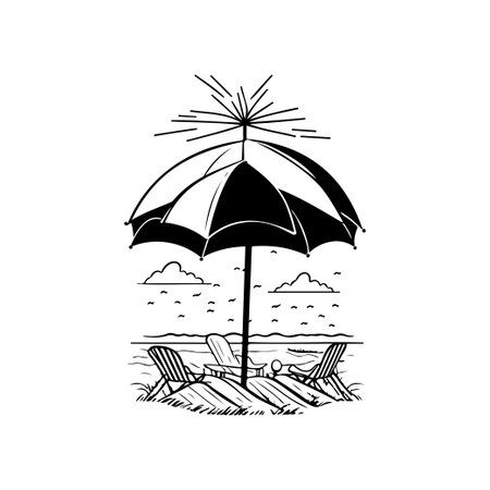 Umbrella beach Icon hand draw black colour vacation logo vector element and symbolのイラスト素材