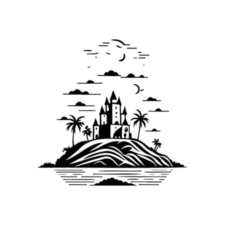 Castle Icon hand draw black colour vacation logo vector element and symbolのイラスト素材