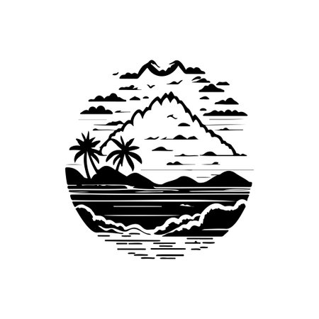 Island beach Icon hand draw black colour vacation logo vector element and symbolのイラスト素材