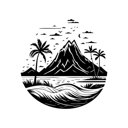 Island beach Icon hand draw black colour vacation logo vector element and symbolのイラスト素材