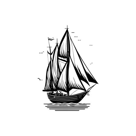 Ship Icon hand draw black colour vacation logo vector element and symbolのイラスト素材