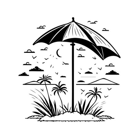 Umbrella beach Icon hand draw black colour vacation logo vector element and symbolのイラスト素材