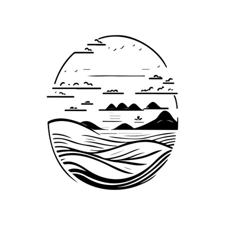 Island beach Icon hand draw black colour vacation logo vector element and symbolのイラスト素材