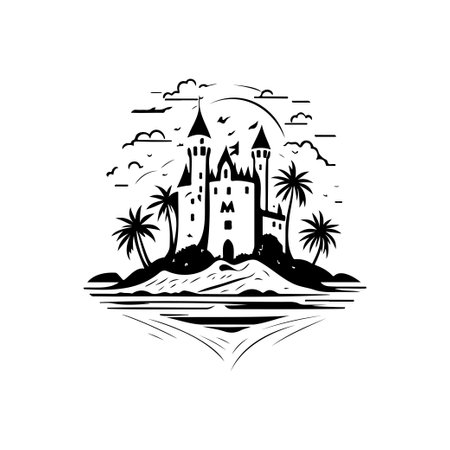 Castle Icon hand draw black colour vacation logo vector element and symbolのイラスト素材