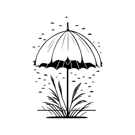 Umbrella beach Icon hand draw black colour vacation logo vector element and symbolのイラスト素材