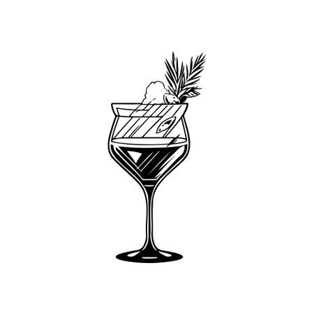 Cocktail Icon hand draw black colour vacation drink logo vector element and symbolのイラスト素材