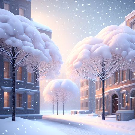 Christmas soft color snowfall city illustration realistic wallpaper pictureの素材