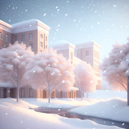 Christmas soft color snowfall city illustration realistic wallpaper pictureの素材