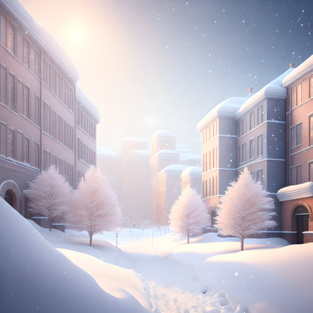 Christmas soft color snowfall city illustration realistic wallpaper pictureの素材