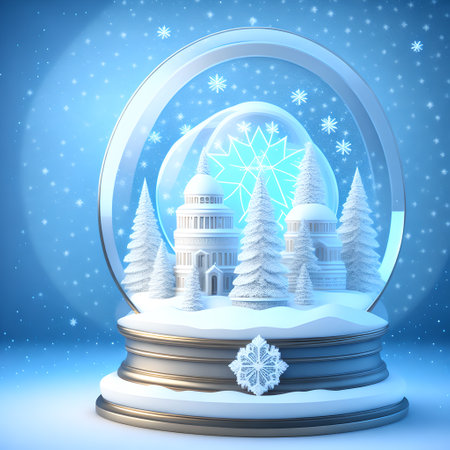 Christmas snow globe snowflakes soft blue white color wallpaper pictureの素材