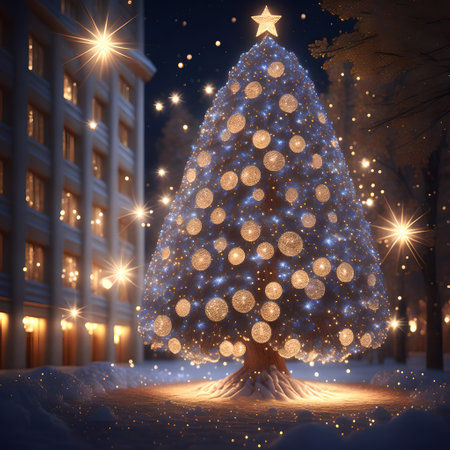 Sparkling lights on the tree christmas wallpaper pictureの素材