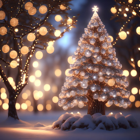 Sparkling lights on the tree christmas wallpaper pictureの素材