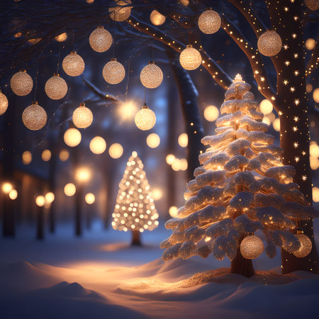 Sparkling lights on the tree christmas wallpaper pictureの素材