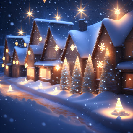 Glowing Christmas Lights in Snow christmas wallpaper pictureの素材