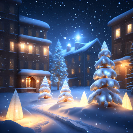 Glowing Christmas Lights in Snow christmas wallpaper pictureの素材