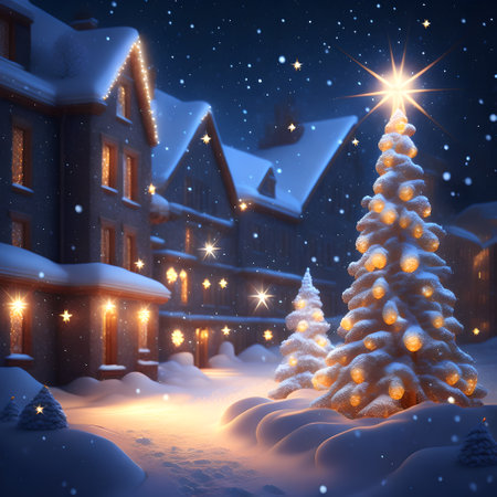 Glowing Christmas Lights in Snow christmas wallpaper pictureの素材