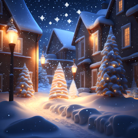 Glowing Christmas Lights in Snow christmas wallpaper pictureの素材