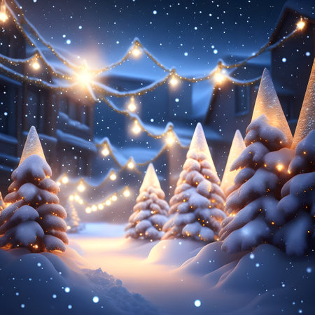 Glowing Christmas Lights in Snow christmas wallpaper pictureの素材