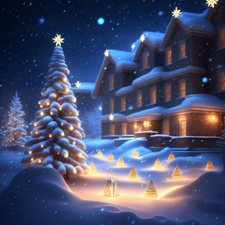Glowing Christmas Lights in Snow christmas wallpaper pictureの素材