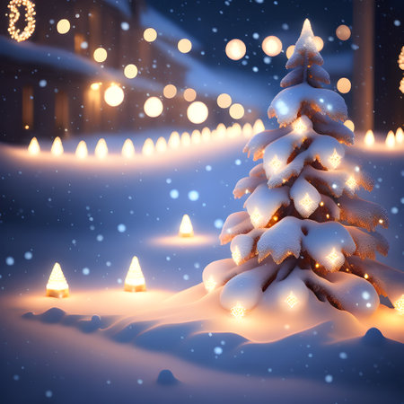 Glowing Christmas Lights in Snow christmas wallpaper pictureの素材