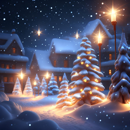Glowing Christmas Lights in Snow christmas wallpaper pictureの素材