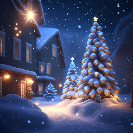 Glowing Christmas Lights in Snow christmas wallpaper pictureの素材