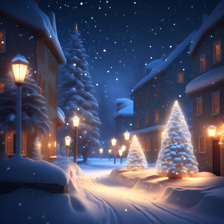 Glowing Christmas Lights in Snow christmas wallpaper pictureの素材