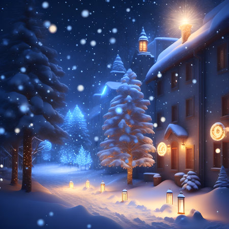 Glowing Christmas Lights in Snow christmas wallpaper pictureの素材