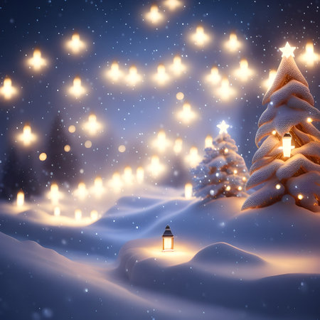 Glowing Christmas Lights in Snow christmas wallpaper pictureの素材