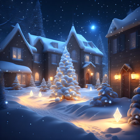 Glowing Christmas Lights in Snow christmas wallpaper pictureの素材