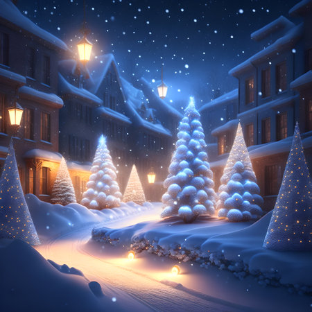 Glowing Christmas Lights in Snow christmas wallpaper pictureの素材