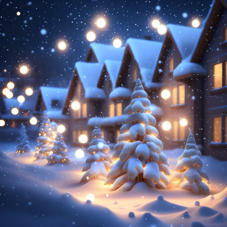 Glowing Christmas Lights in Snow christmas wallpaper pictureの素材
