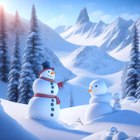 Snowman Hiking Mountains christmas wallpaper pictureの素材