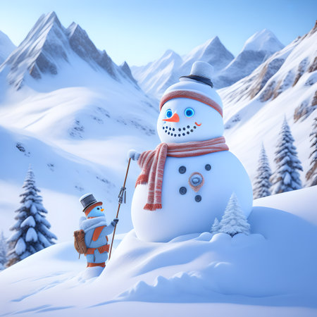 Snowman Hiking Mountains christmas wallpaper pictureの素材