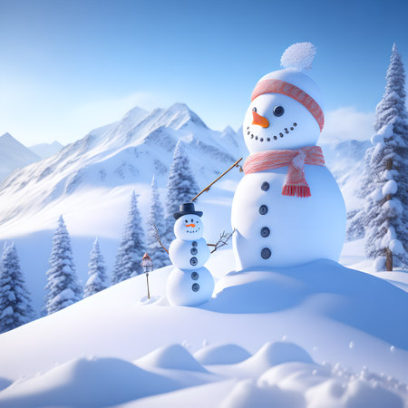 Snowman Hiking Mountains christmas wallpaper pictureの素材