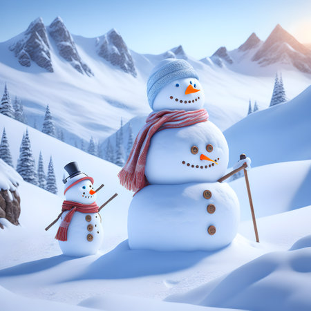 Snowman Hiking Mountains christmas wallpaper pictureの素材