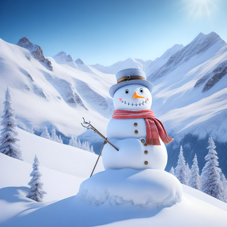 Snowman Hiking Mountains christmas wallpaper pictureの素材