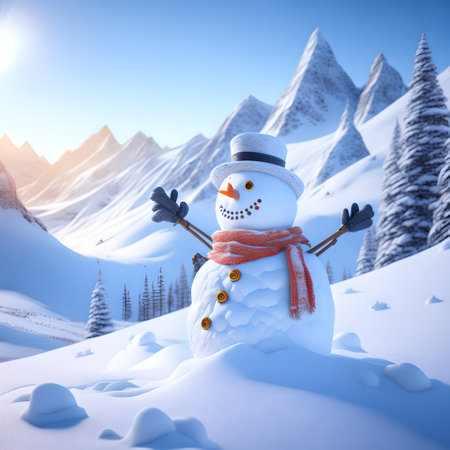 Snowman Hiking Mountains christmas wallpaper pictureの素材