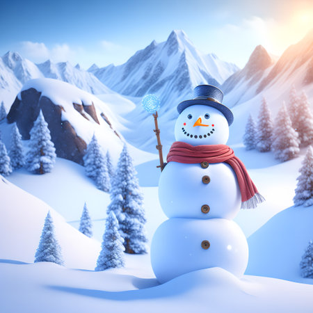 Snowman Hiking Mountains christmas wallpaper pictureの素材