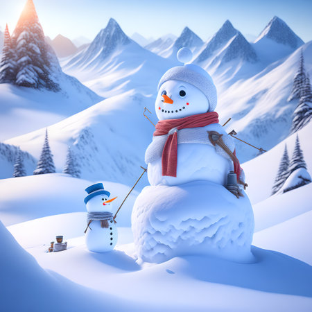 Snowman Hiking Mountains christmas wallpaper pictureの素材