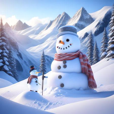 Snowman Hiking Mountains christmas wallpaper pictureの素材