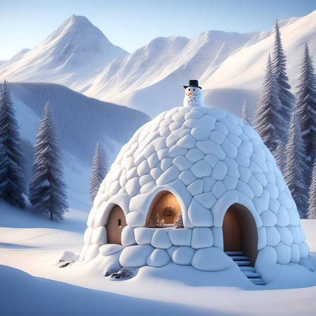 Snowman Igloo in Mountainous Terrain christmas wallpaper pictureの素材