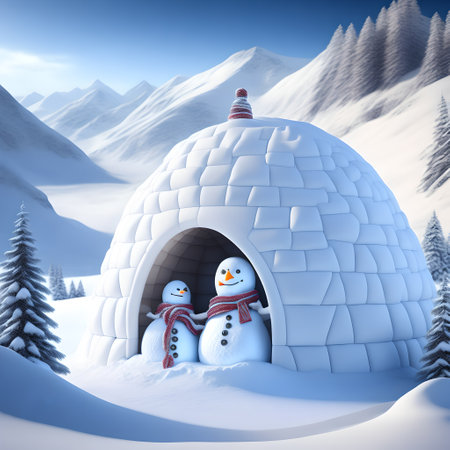Snowman Igloo in Mountainous Terrain christmas wallpaper pictureの素材