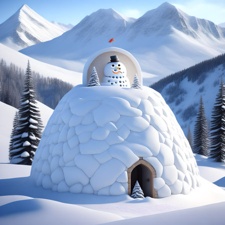 Snowman Igloo in Mountainous Terrain christmas wallpaper pictureの素材