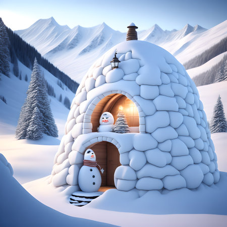 Snowman Igloo in Mountainous Terrain christmas wallpaper pictureの素材